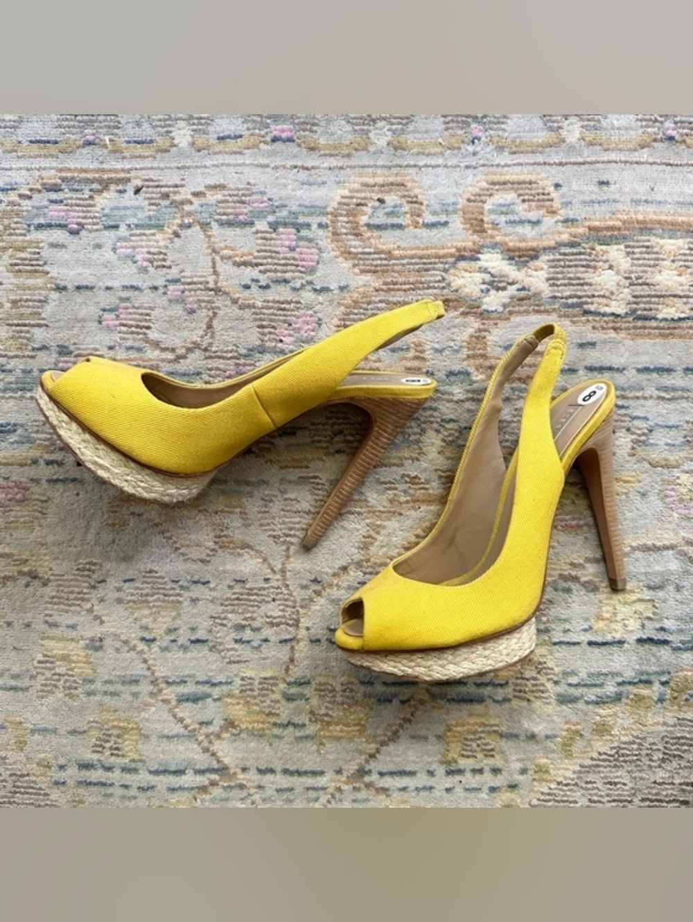 BCBGMaxAzria Yellow Peep-Toe Slingback Wedge Heels